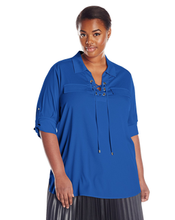 Calvin Klein Women's Lace Up Top with Collar