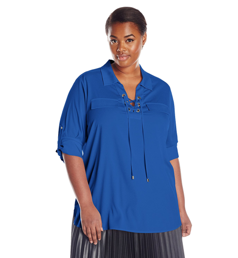 Calvin Klein Women's Lace Up Top with Collar
